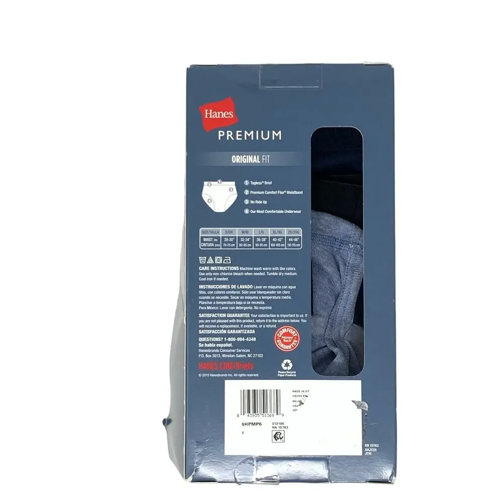Men's Hanes Premium Original‎ Fit Tagless Briefs 3 Pack S/P 28-30
